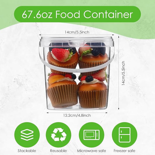 15 Pcs 68 oz Plastic Deli Containers with Lids and Handles Square Clear Food Storage Containers Reusable Freezer Containers for Food Storage and Meal Prep, Freezer and Microwave Safe