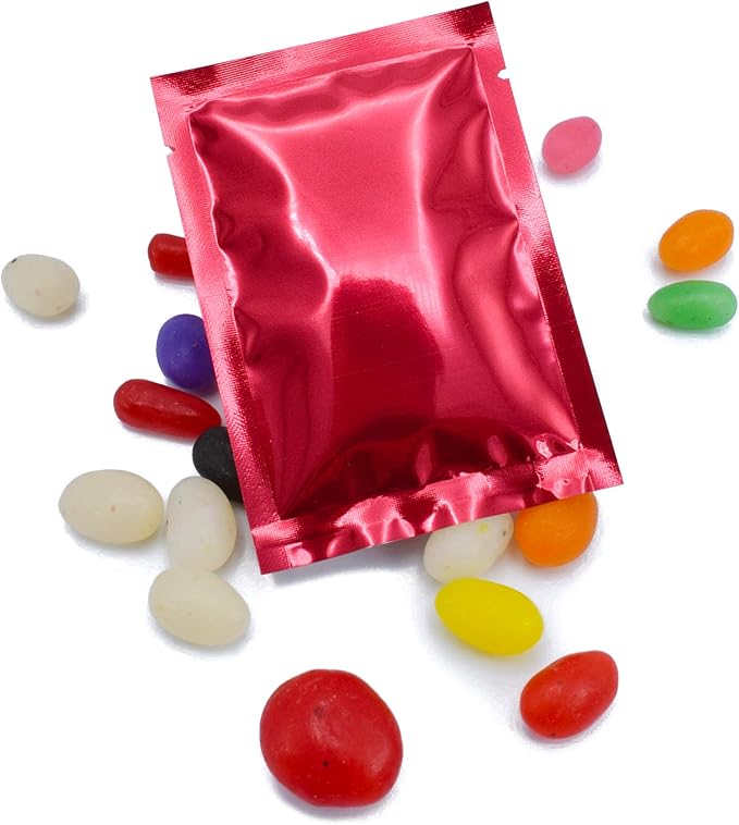 QQ Studio 100 PCS Metallic Mylar Foil Open Top Sealable Bags (9x13cm(3.5x5.1"), 100x Red)