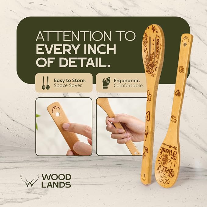 Woodlands-USA Best Friend Wooden Spoons for Cooking - Perfect Birthday Gifts for Best Friend, Bamboo Spoons & Wooden Kitchen Utensil Set,Unique Best Friend Birthday Gifts for Women Who Have Everything