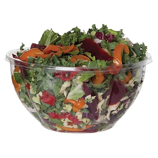 Eco-Products Compostable Clear PLA Plastic 32oz Salad Bowl No Lid, Pack of 50, Disposable Round To Go Cold Food Containers, Lids Sold Separately, Renewable PLA Material Made from Plants, ASTM, BPI
