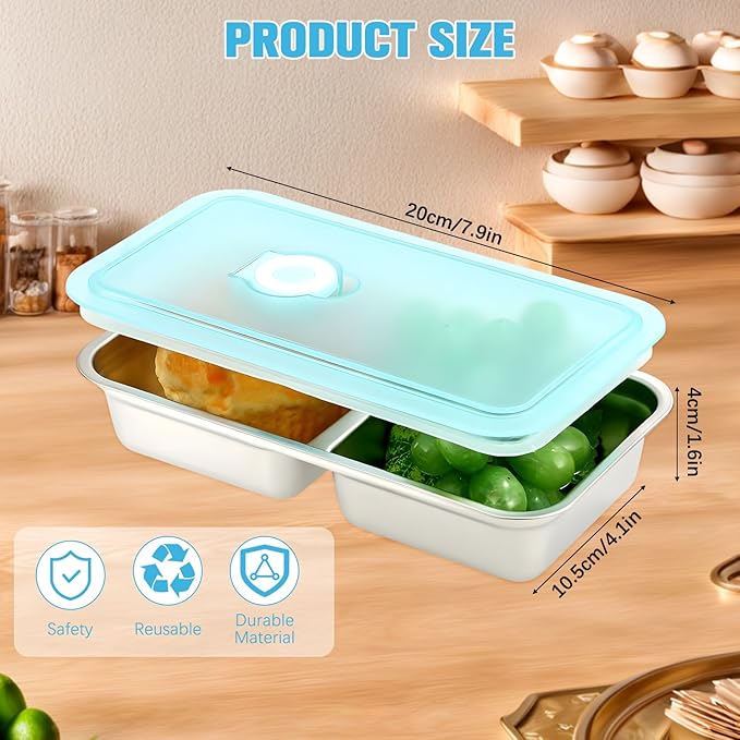Grab and Go Snack Containers, Stainless Steel Double Compartment Snack Containers with Lids, Reusable Condiment Container-Dishwasher Safe,Travel & Outdoor Camping Food Storage (4pcs)