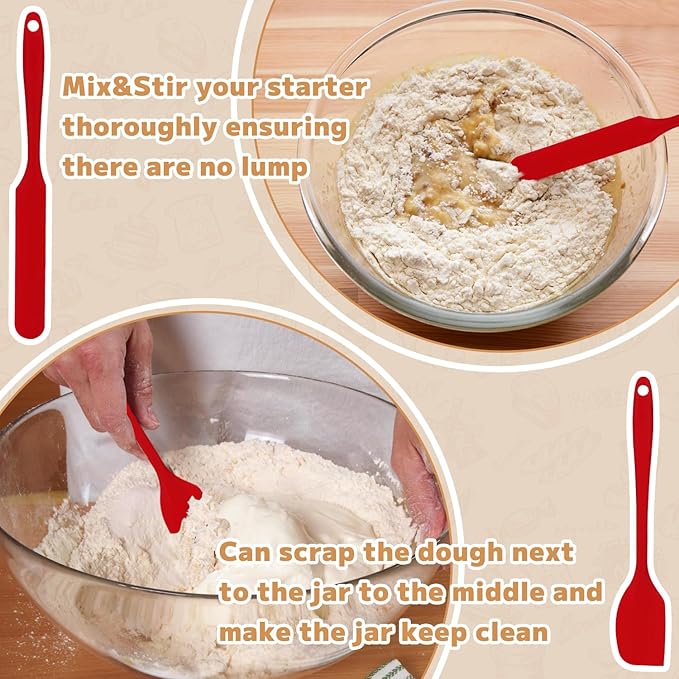 Pro Sourdough Starter Jar Kit 2 Packs-35 Oz Sourdough Bread Starter Jar Kit with Date Marked Feeding Band,Thermometer,Spatula,Cloth Cover& Lid for Sour Dough Bread Loaf (2 Pcs)