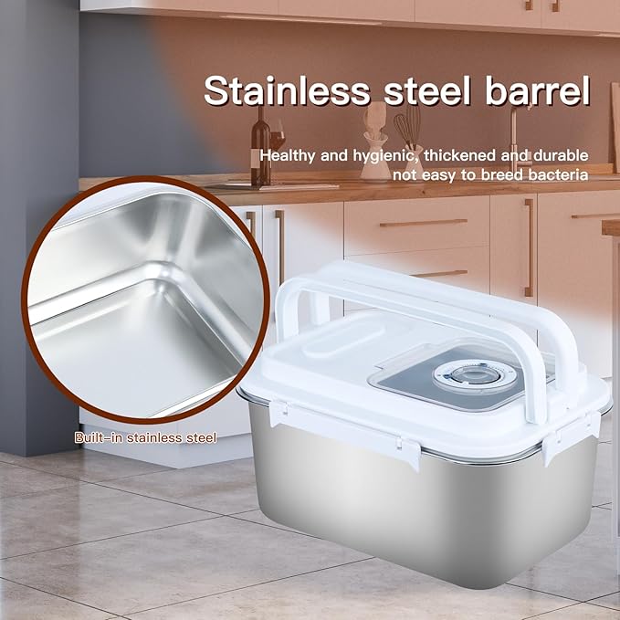 PENCK 20lbs Airtight Rice Storage Container Stainless Steel Flour Sugar Dispenser Food Box Holder Grain Cereal Bin with Measuring Cup for Kitchen Pantry Countertop, Silver