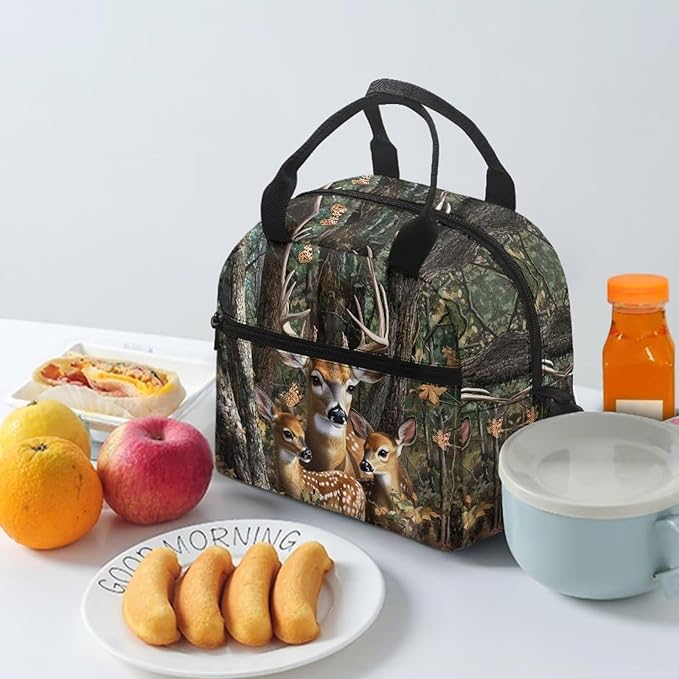 Showudesigns Forest Deer Lunch Bags for Boys 8-12 12-14 Insulated Lunch Box Kids Travel Bag Picnic Container Thermal Meal Tote Kit with Thick Handle Crossbody Bag Lunchbox Bento