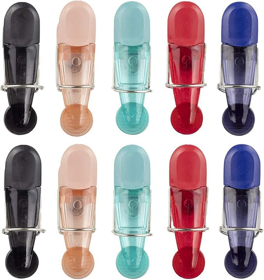 COOK WITH COLOR 10 Pack Slim Multi Color Food Clips with Magnet - Bag Clip with Non-Slip Ribbed End and Strong Spring Mechanism