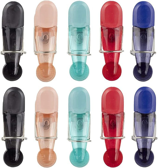 COOK WITH COLOR 10 Pack Slim Multi Color Food Clips with Magnet - Bag Clip with Non-Slip Ribbed End and Strong Spring Mechanism