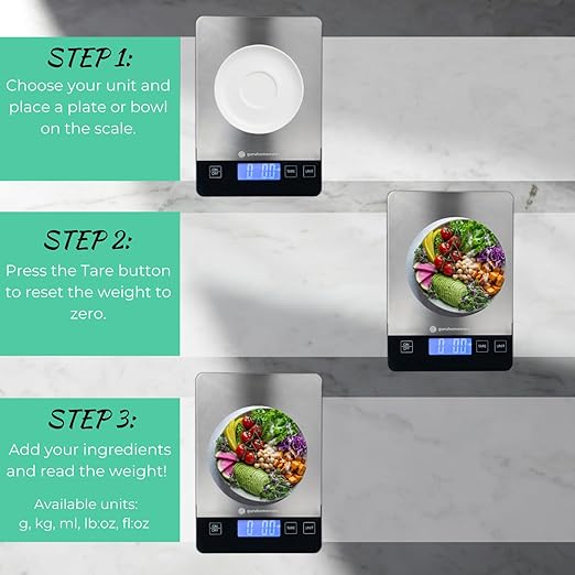 Digital Kitchen Scale – Accurate 33lb Food Scale, Measures in Grams & Ounces, USB Rechargeable, Tare Function, 5 Units – Ideal for Cooking, Baking & Meal Prep