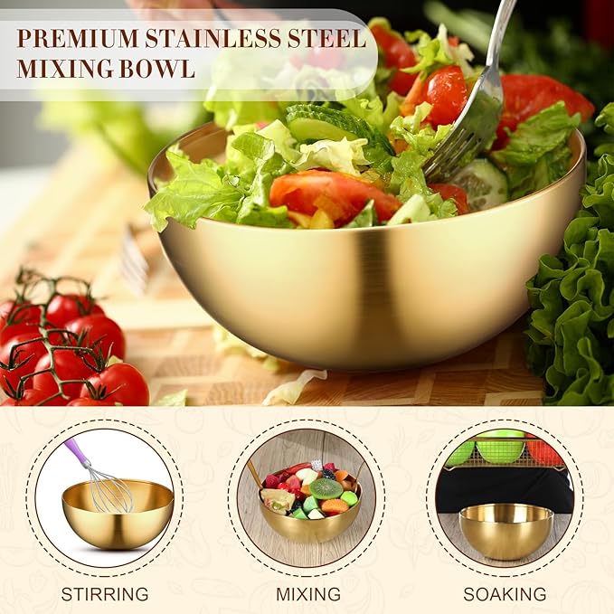 Nuogo 20 Pcs Stainless Steel Gold Mixing Bowls 30 oz Gold Esthetician Bowls for Wedding Party Facial Cereal Fruit Snack Rice Noddle Appetizer Salad Serving Cooking Baking Prepping