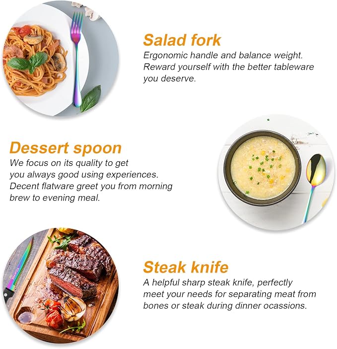 Rainbow Silverware with Organizer, 48 pcs Colorful Flatware for 8, Sleek Cutlery with Tray, Stainless Steel Utensil, Iridescent Fork Spoon Knife for Home & Kitchen Restaurant