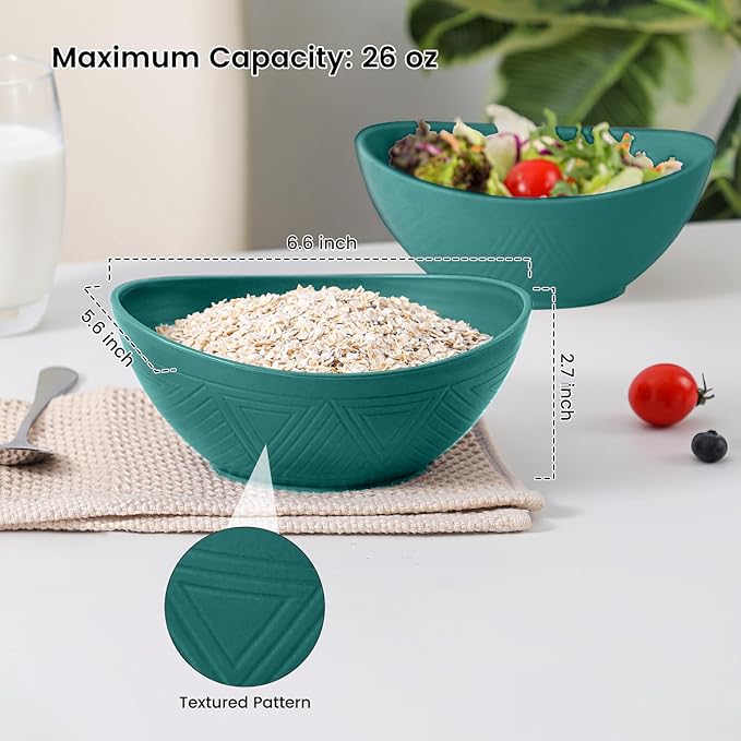 Wheat Straw Bowls Lightweight Plastic Bowls Reusable 26 OZ Unbreakable Bowl Set for Salad, Fruit, Cereal Bowl for Kitchen Dishwasher and Microwave Safe Serving Bowl - Green