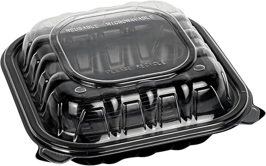 Restaurantware Thermo Tek 34 Ounce Clamshell Containers, 100 Disposable Take Out Boxes - Ventilated Lids, Microwavable, Black Plastic Meal Prep Containers, For Pastas, Salads, Or Sandwiches