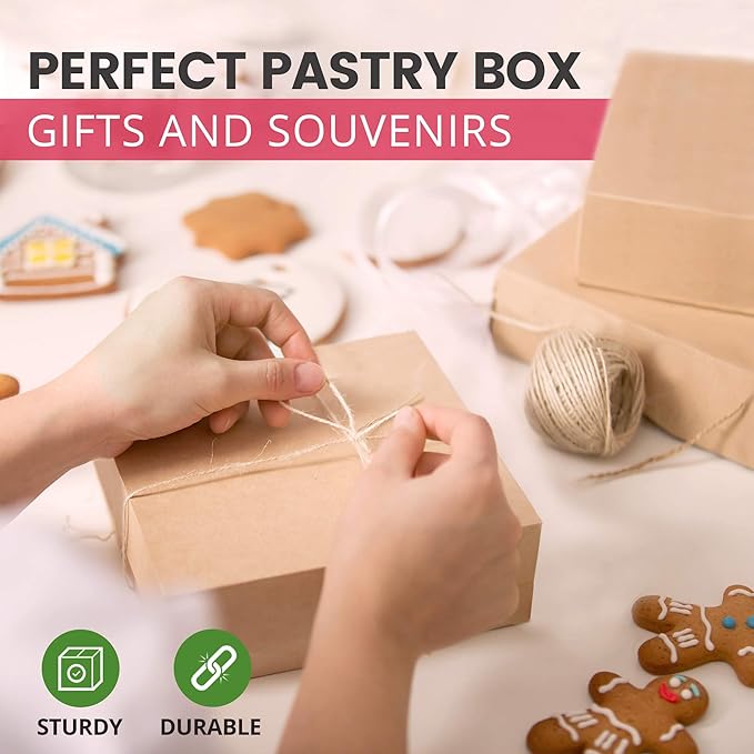 Fit Meal Prep 25 Pack Kraft Bakery Boxes, 9 x 9 x 3 Inches Brown Pastry Boxes, Cardboard Treat Boxes Pie Boxes Cookie Boxes Dessert Boxes for Cupcakes, Chocolates, Donuts, Macarons