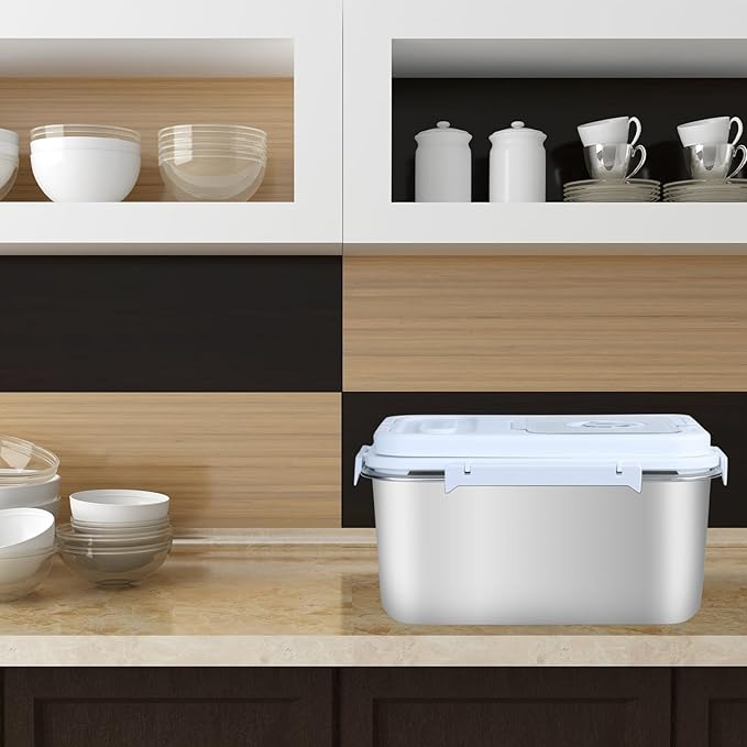 20lbs Stainless Steel Flour Storage Bin Airtight Rice Storage Container Metal Cereal Grain Dry Food Storage Boxes for Kitchen Countertop Pantry, Silver