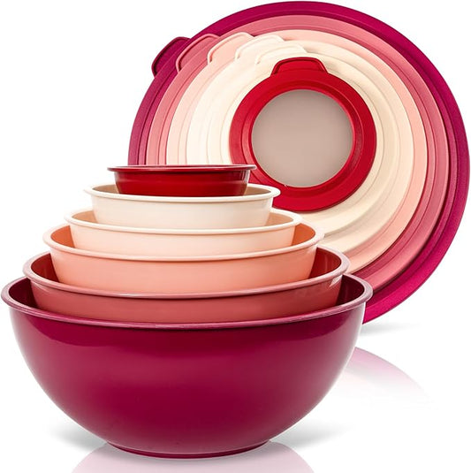 WHYSKO Mixing Bowl Set, 12 Piece Colorful Plastic Mixing Bowls with Lids Set for Food Prep Storage and Serving, Dishwasher Safe Microwave Safe for Kitchen Baking Cooking