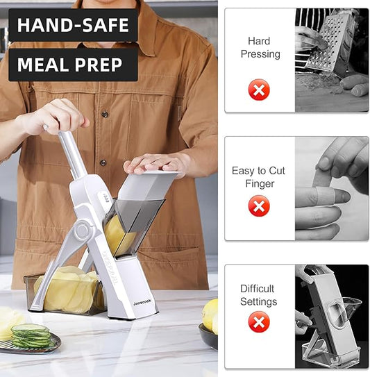 Safe Mandoline Slicer for Kitchen, Adjustable Thickness 0.1-8 mm, Professional Vegetable Slicer, Potato Slicer, Food Chopper French Fry Cutte, Mandolin, Slicer Vegetable Cutter (just Slice, White)
