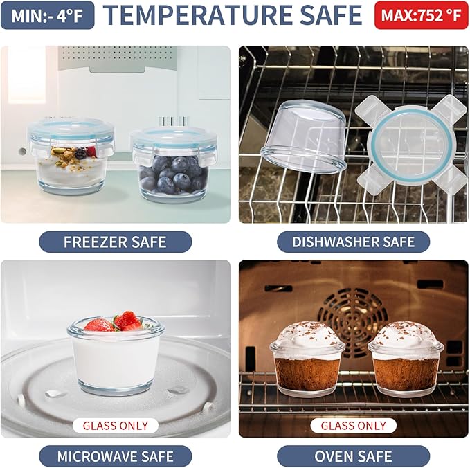 Small Glass Containers 12 Pack, 5oz Reusable Mini Food Storage Containers with Lids, Airtight, Leakproof