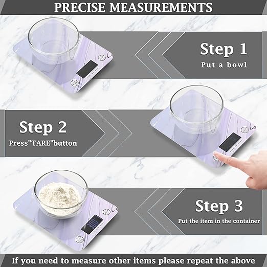 Food Scale Kitchen Digital Scale Food Ounces and Grams Dieting Baking Cooking Waterproof Glass Panels LCD Display,4 Units Scale Tare Function Marble Purple
