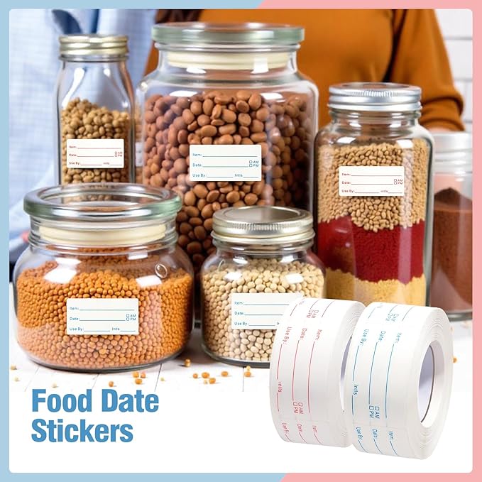 4 Rolls 2000 Pieces Removable Freezer Labels, 1 x 2 Inch Food Date Stickers Food Date Labels Refrigerator Food Labels for Food Containers, Easy to Write On