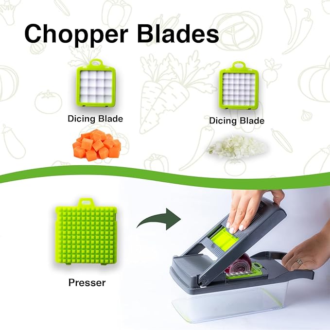 Vegetable Chopper, Pro Onion, Multifunctional 14 in 1 Food Chopper, Kitchen Vegetable Cutter Slicer Dicer,Veggie Chopper With 8 Blades, Potatoes, Carrot and Garlic Chopper With Container