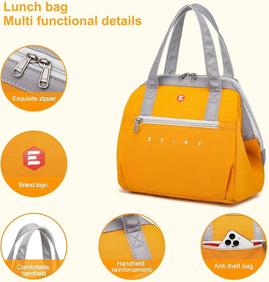 ETidy Fashionable & Lightweight Reusable Lunch Bag Large Capacity Waterproof & Leak Proof Lunch Box Insulated Cooler Lunch Tote For Women Adult To Work Travel Outdoor(Blue)