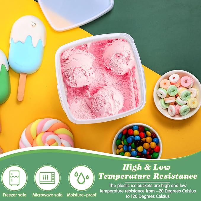 Mifoci 24 Pcs Plastic Food Containers Ice Cream Buckets with Lids and Handle Reusable Square Deli Containers Freezer and Microwave Safe for Kitchen Food Drinks Storage(67 Oz/ 2 Qt / 0.5 Gallon)