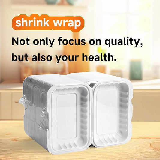 YANGRUI Clamshell Food Containers, Reusable Shrink Wrap 50 Pack 9 x 6 Inch 28 OZ Plastic Hinged To Go Container Microwave Freezer Safe BPA Free MFPP Take Out Boxes