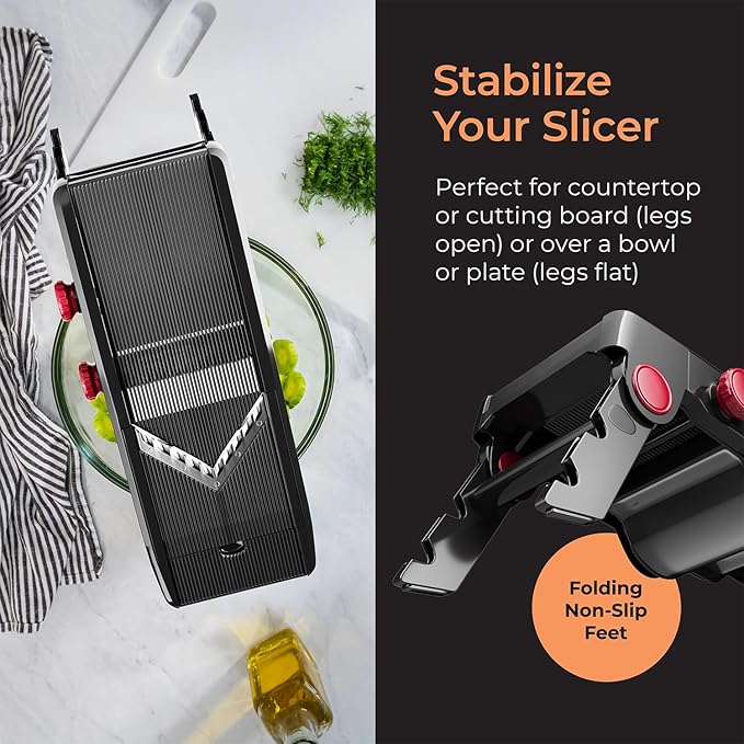 MuellerLiving Mandoline Slicer for Kitchen, Adjustable Vegetable Chopper, Fruit, Cheese Grater, Potato Chips Slicer - Black