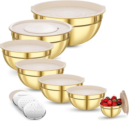KesaPlan Mixing Bowls with Airtight Lids Set 7 PCS Stainless Steel Bowls with 3 Grater Attachments Nesting Metal Mixing Bowls,Size 4.5,4,3.5,2.1,1.5,1.1,0.7QT,Great for Mixing & Serving