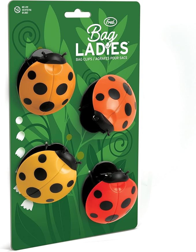 Genuine Fred BAG LADIES, Ladybug Bag Clips, Set of 4, Cute and Durable Food Storage Clips, Keeps Food Fresh, Fun Kitchen Accessories and Great Gift for Ladybug Lovers