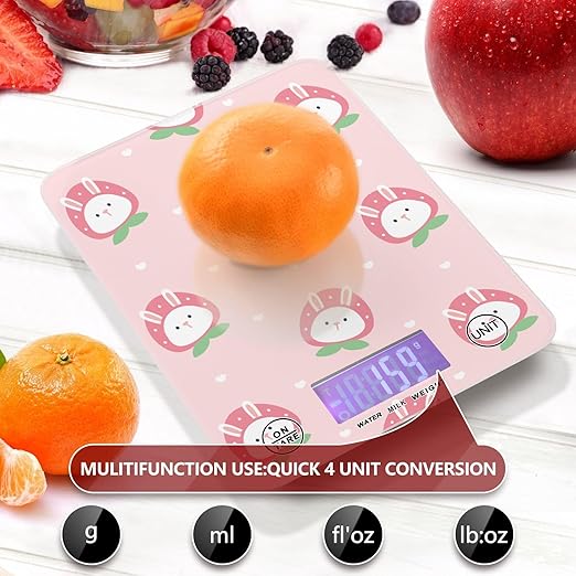 Food Scale Kitchen Scale Food Scales Digital Weight Grams and Ounces Small Electronic Food Scale for Baking Cooking Pink Bunny