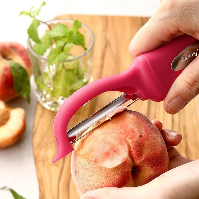 Spring Chef Premium Swivel Vegetable Peeler, Pink & Stainless Steel Magnetic Measuring Cups, Set of 7, Black - 2 Product Bundle