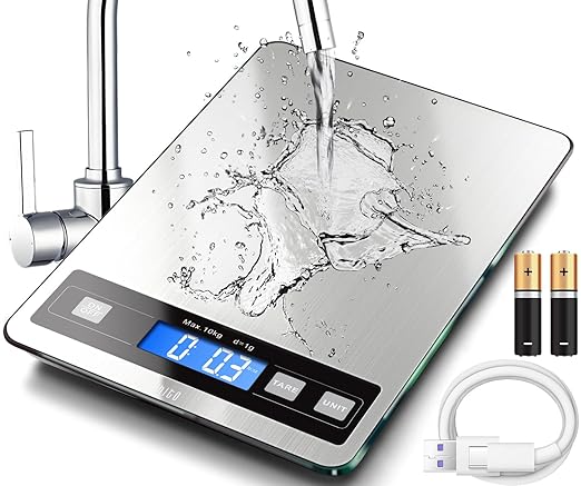 hito Food Scale 22lb Digital Kitchen Scale Rechargeable Waterproof Weight Grams and oz 1g/0.1oz Precise, for Weight Loss, Cooking and Baking, Ash Silver