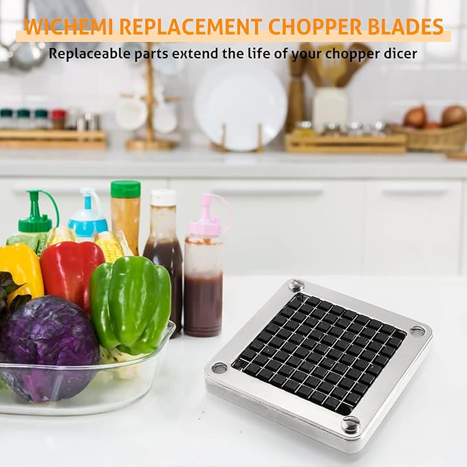 WICHEMI Replacement Chopper Blade 3/8" Blade Commercial Vegetable Chopper Stainless Steel Onion Chopper Dicer Blades and Pusher Block for Tomato Dicer French Fry Cutter