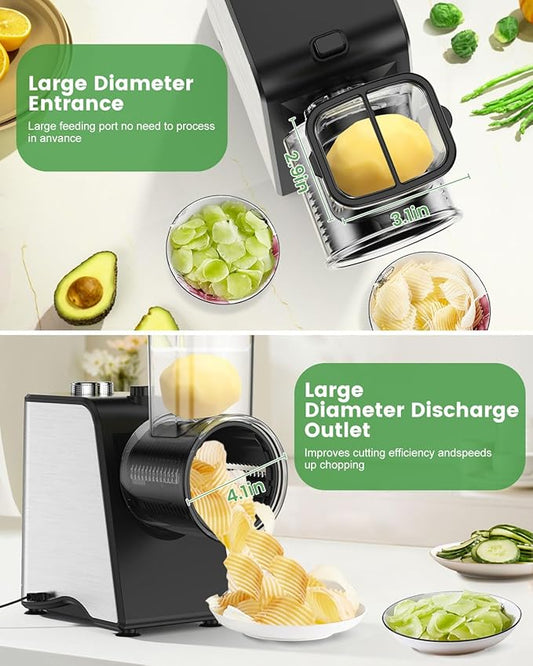 Electric Cheese Grater - 250W Electric Slicer Shredder Salad Maker with 5 Blades for Cheese, Vegetables, Fruits, and Salad, Easy One-Touch Control，5 in 1, Grey