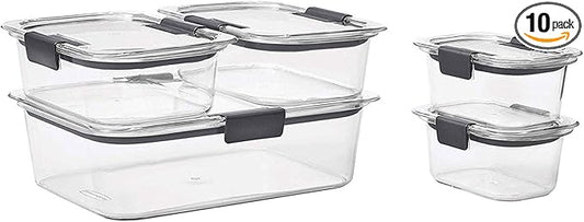 Rubbermaid Brilliance Food Storage Containers, Set of 5 (10 Pieces), BPA-Free, Leak-Proof, Clear