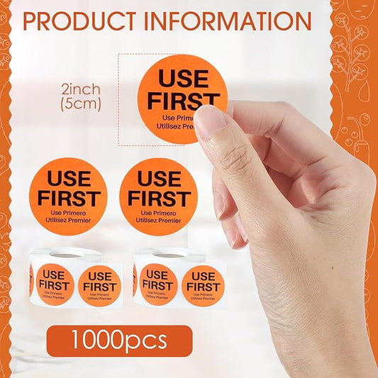Epakh 1000 Pcs 2 Inch Use First Stickers Food Service Inventory Control Labels for Restaurant Permanent Adhesive Food Labels Circle Dot Paper(Orange)