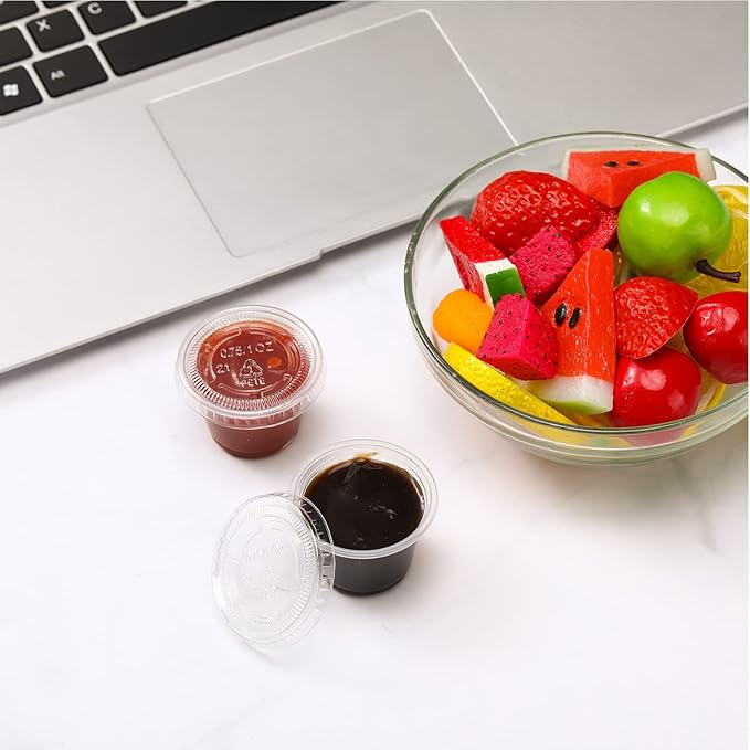 Bokon 2500 Sets Clear Plastic Portion Cups With Lids Condiment and Dipping Sauce Container Salad Dressing Container Airtight and Stackable Souffle Cups for Lunch, Party, Trips(1 oz)