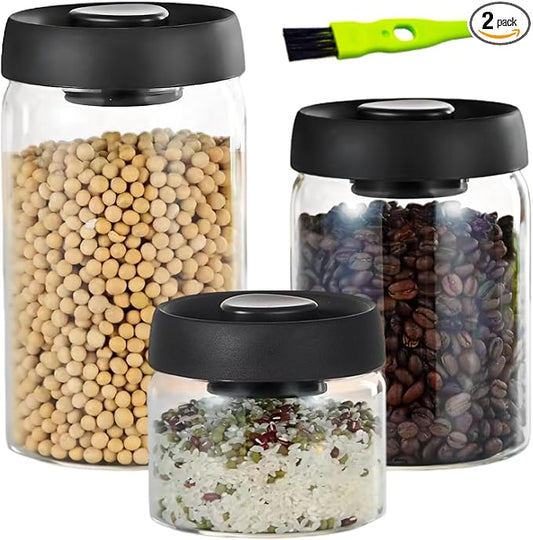 Vacuum Coffee Canister,Airtight Glass Jars Set for Kitchen Pantry,Coffee Bean Storage Container,Perfect for Ground Coffee,Loose Tea,Sugar(13+27+40floz)