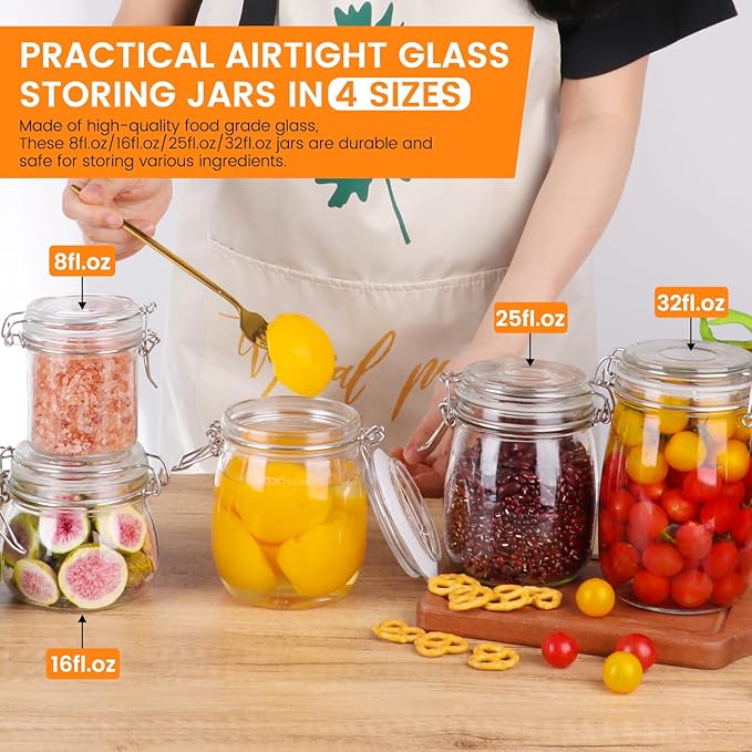 AuroTrends 25oz Glass Jars with Airtight Lids 6Pack - Large Kitchen Canisters for Food Storage, 750ml Leakproof Canning Jars with Wide Mouth, Ideal for Flour, Coffee, Snacks & Home Organization