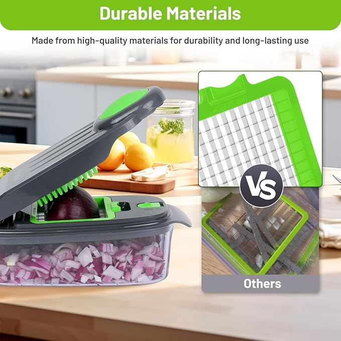 16 in 1 Food Chopper - Vegetable Cutter with 8 Blades, Slicer for Onion, Potato, Carrot, Garlic, Egg & Cheese - Container Included