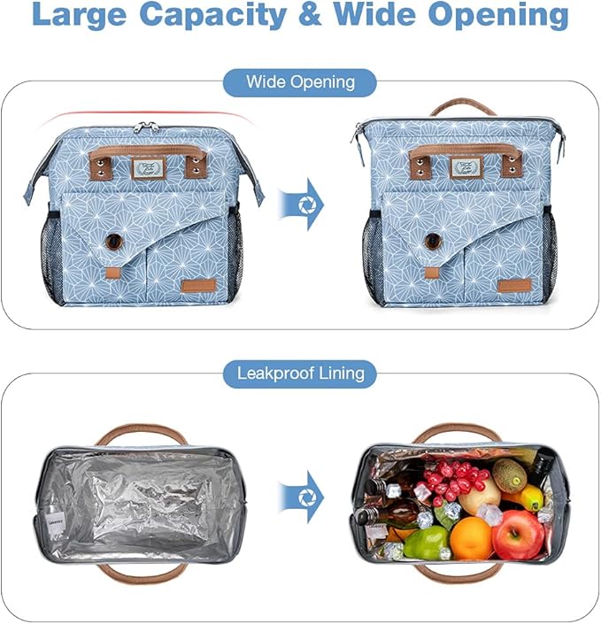 Lekesky Lunch Bag for Women Lunch Box Small Insulated Lunch Bag, Blue, 11L