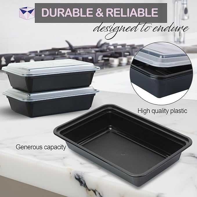 Meal Prep Containers 50 Pack - Food Storage Container with Lids, Resturaunt Take-Out Container, Durable & Airtight, Microwave & Freezer Safe for Freshness, Convenience & Organization (24oz -50 Pack)