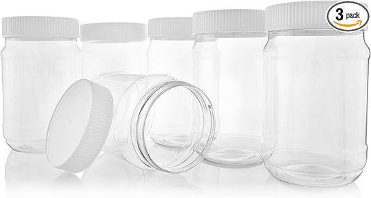 Pinnacle Mercantile Crystal Clear PET Plastic Jars with Screw on Lids 64 oz Set of 3 Wide Mouth