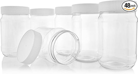 Pinnacle Mercantile Crystal Clear PET Plastic Jars with Screw on Lids 64 oz Set of 48 Wide Mouth