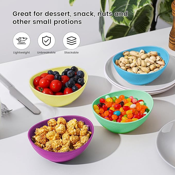 10 oz Small Bowl, Wheat Straw Bowls Set of 4, Unbreakable Mini Ice Cream Bowl, Plastic Bowls Reusable for Snack, Dessert and Appetizer (Memphis Series)