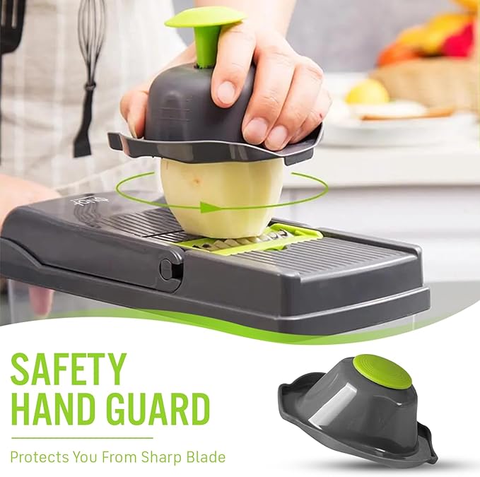 12 in 1 multifunctional Chopper with container, x Blade Vegetable chopper, Egg slicer, Onion Mincer, Cheese slicer, Dicer, Cutter, French fry cutter, Normal, green and gray