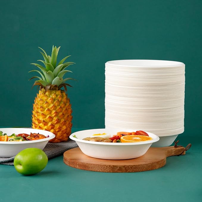 200pcs Compostable Paper Bowls[24oz], 100% Compostable Biodegradable,Disposable Bowls, Made Eco-Friendly Sugar Cane Fibers,Microwave Safe,Natural Sugarcane Fibers Bowls For Hot and Cold Food
