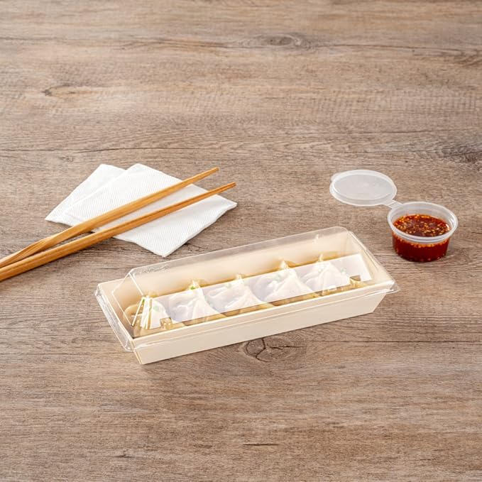 Restaurantware LIDS ONLY: Taipei 8 x 3 x 1.3 Inch Rectangle Transparent Lids 100 Plastic Lids For 9 Ounce Rectangle Wooden Containers - Containers Sold Separately Clear Plastic To Go Box Lids