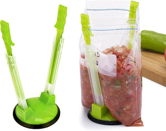 Jokari Adjustable Baggy Rack Stand 2 Pack Hands Free Food Storage Bag Holder Stand for Freezer and Sandwich Bags Clip Stand for Pouring Leftovers or Drying Reusable Ziploc Bags