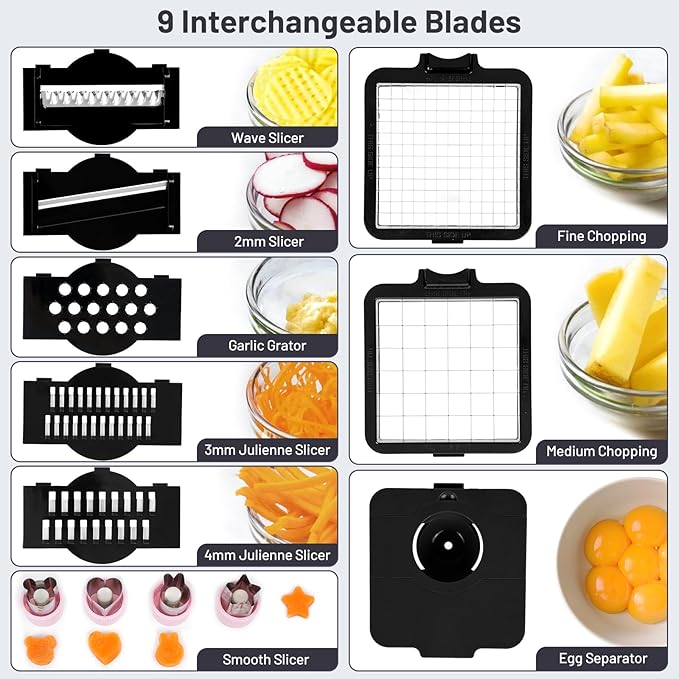 Vegetable Chopper - Veggie and Food Chopper Combo - Onion Chopper with Container - Mandoline Slicer for Kitchen, White/Black, HF5-01